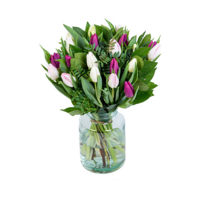 Pastel lentefris tulpenboeket