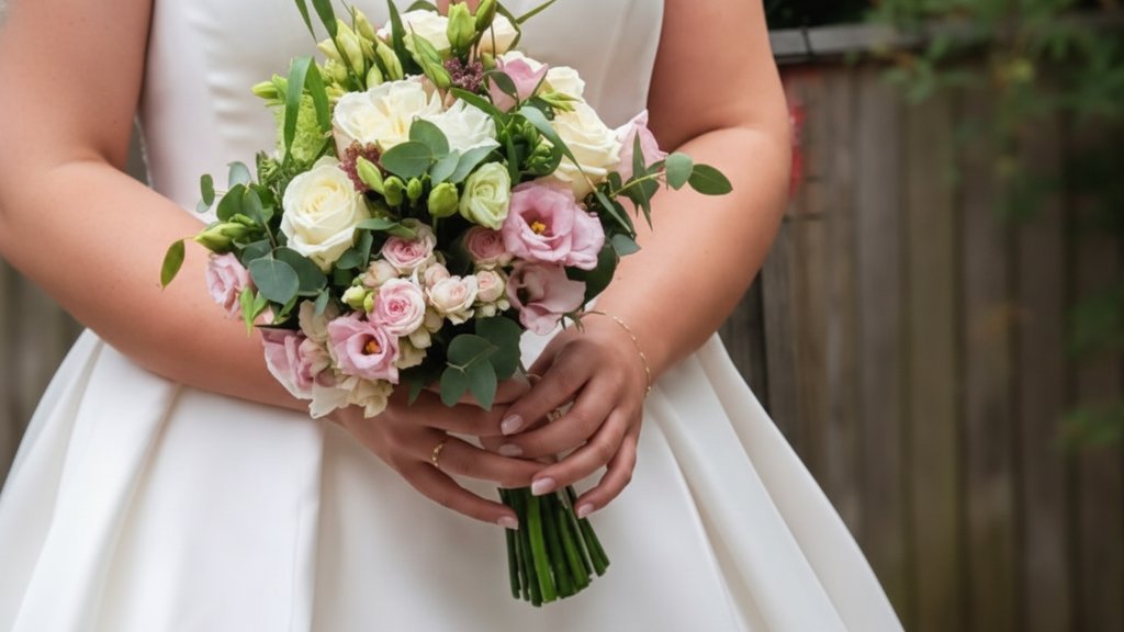 Een prachtig samengesteld bruidsboeket met delicate bloemen en fris groen, klaar voor een speciale dag.