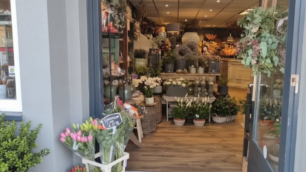 Een sfeervolle bloemenwinkel vol verse snijbloemen en kleurrijke boeketten.
